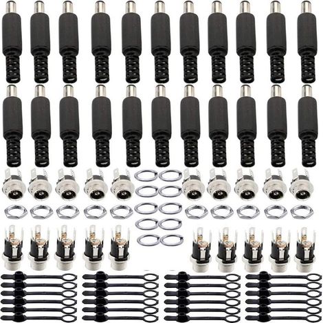 20Pcs 5,5 mm x 2.1 mm, connecteurs Jack de Prise d'alimentation mâle CC de – 20 connecteurs Jack filetés de Prise d'alimentation Femelle CC - 20Douilles de Protection en Caoutchouc (1/5)