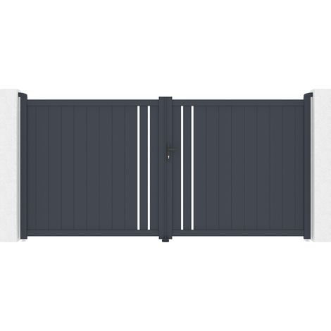Portail battant 3,5m GIONA H.180 aluminium gris (1/5)