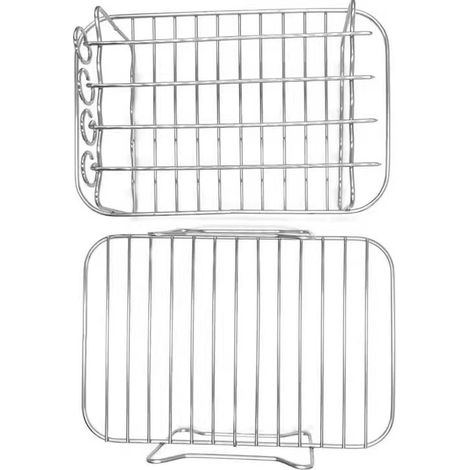 Grille double couche en acier inoxydable pour friteuse à air chaud — Accessoire compatible avec les friteuses à 4 broches — Grille carrée (18 cm / 20 cm) — Grille pour grille-pain (1/3)