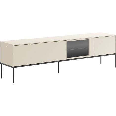 Selsey Bellezo – TV-Lowboard mit beleuchteter Glasvitrine 196 cm, Creme