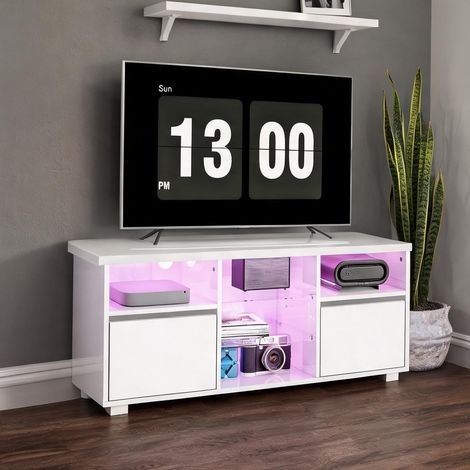 Meuble TV blanc laqué en MDF 120 x 34 x 45 cm (1/5)