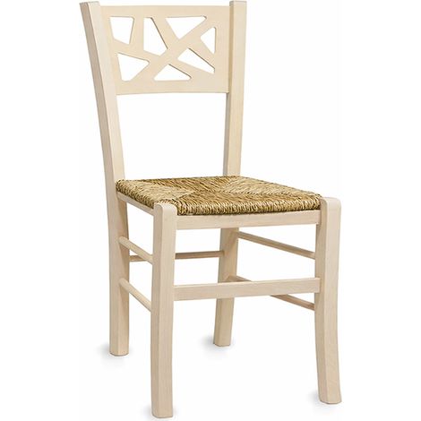 Sedia da sala da pranzo Sissy in legno grezzo da dipingere con seduta in paglia