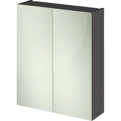 Hudson Reed Fusion Mirrored Bathroom Cabinet (50/50) 600mm Wide - Gloss Grey (1/4)