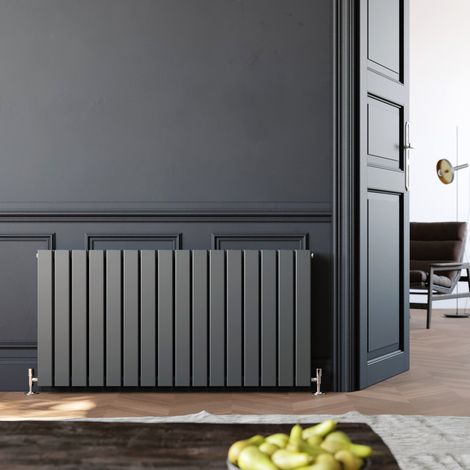 ELEGANT 600x1216mm Anthracite Designer Radiator Horizontal Double Flat Panel Radiator with Thermostatic Radiator Valves (1/5)