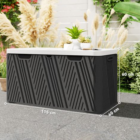 Banc de rangement en PEHD 380 L avec poignée latérale et vérin à gaz, 115 x 60 x 60 cm, noir et gris (1/5)