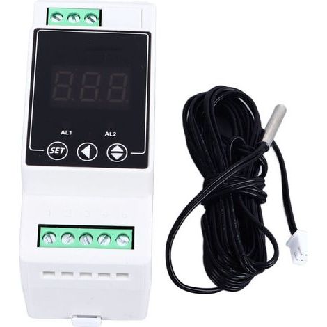 Rail de guidage régulateur de température chauffage refroidissement Thermostat numérique 2 relais sonde cylindrique compteur AC100-240V (1/5)