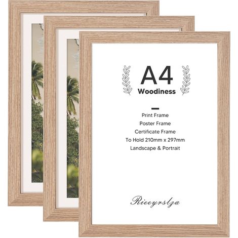 A4 Cadre Photo MDF Lot de 3 Cadre Photo en Ligneux Cadres Photo avec Plastique Acrylique Convient pour Décorer un Bureau ou un Mur Pour L'affiche de Peinture Artistique(Chêne) (1/5)