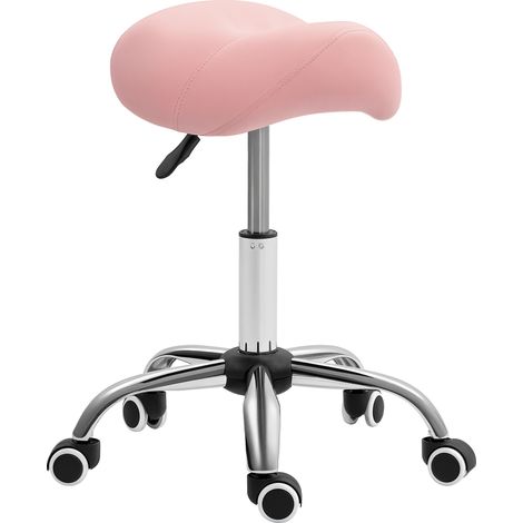 HOMCOM taburete con ruedas taburete giratoria con altura ajustable para cosmética dentista peluquería carga 120 kg 52x53x49-61 cm rosa (1/5)