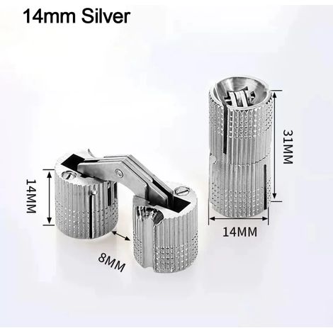 Charnières cylindriques invisibles en laiton (14 mm argenté) pour meubles et portes. (1/5)