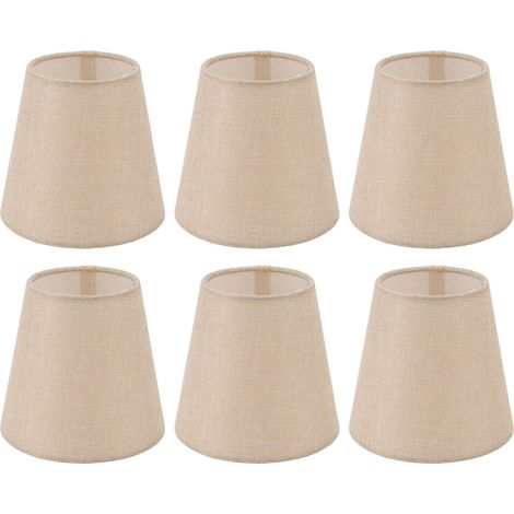 6-teiliges Set zylindrischer Lampenschirme aus Leinenstoff mit Lampenschirmhalter aus Eisen