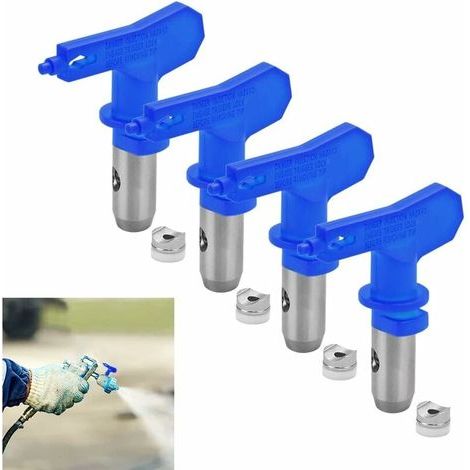4 PCS Buse de Pulvérisation en Acier Tungstène Airless 517 et 415 Deux Tailles Pistolet â Pulverisation Réversible avec 4 Bagues d'Étanchéité Buse Résistante pour Peinture, Meubles, Clôture(Bleu) (1/5)