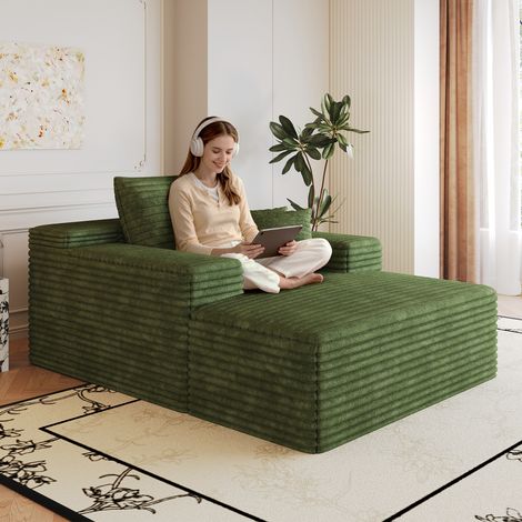 Canapé confortable en velours côtelé (115 x 159 cm), assise profonde, méridienne, canapé modulable sans structure, rembourrage en mousse, aucun montage requis, canapé compressible pour salon, chambre, (1/5)