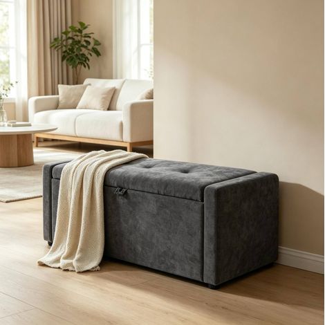 Aufbewahrungsbank mit gepolstertem Stauraum 122 x 48 x 44 cm, dunkelgrau OKMYHOME (1/5)