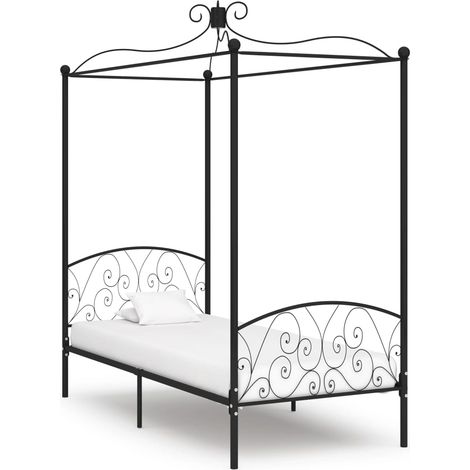 Cadre de lit à baldaquin sans matelas noir métal 90x200 cm (1/5)