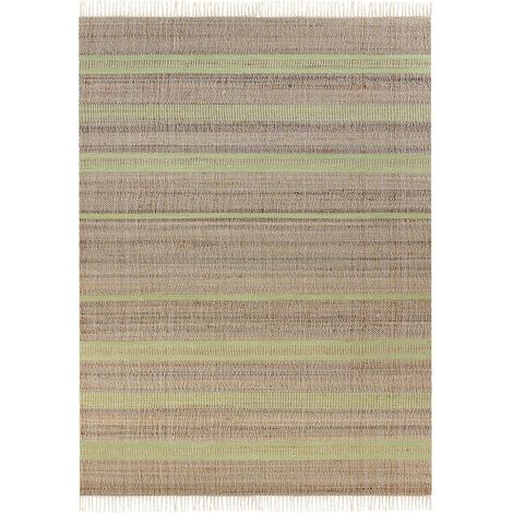 Tapis Beige et Vert Clair en Jute 160 x 230 cm à Poil Ras Motif à Rayures Talpur