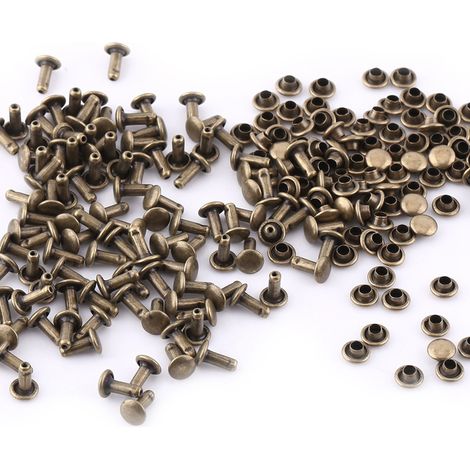 Rivets tubulaires à Double capuchon en métal et cuir, réparation artisanale, goujons de décoration, 100 pièces (1/5)