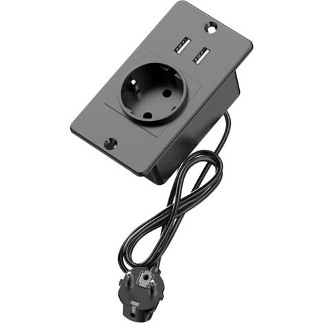 Multiprise encastrée, Prise de Bureau avec Ports USB-A, Prise de conférence avec 1 Prise CA, se connecter avec Une rallonge de 1,5 m pour Meubles, Maison, Bureau (1/5)