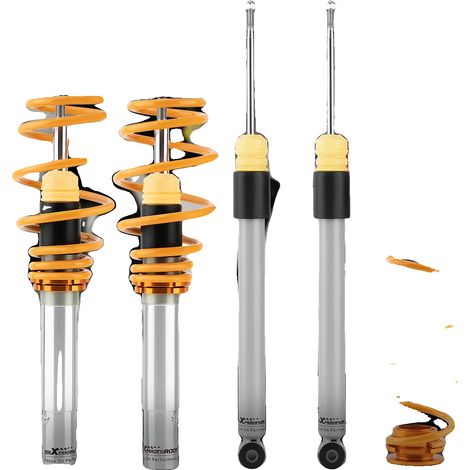 Kit de suspensión coilover, altura ajustable de 30 a 70 mm, construcción en aluminio 6063, 2 amortiguadores delanteros + 2 amortiguadores traseros, muelle de alta resistencia, amortiguador hidráulico. (1/5)