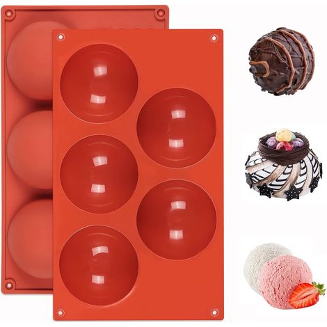 Moule en silicone demi-sphère (2 pièces), 5 cavités Ø 8 cm, pour chocolat, gâteau, gelée, pudding, mousse en dôme (1/5)