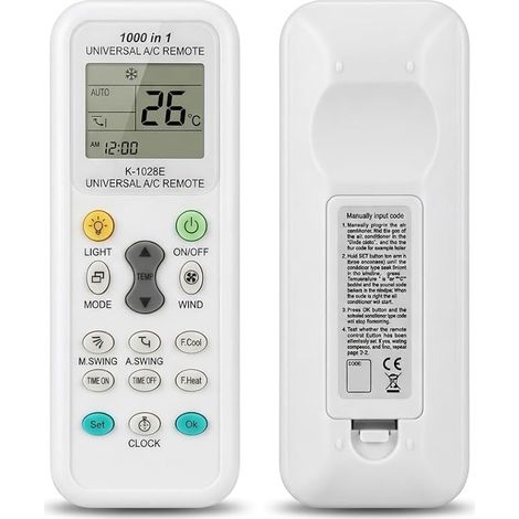 Télécommande Universelle Climatiseur K-1028E 1000 en 1 pour LG, Samsung, Daikin, Midea, Toshiba, Haier, Hitachi, Sharp, Sanyo, Hisense, Remplacement pour Clim avec Écran LCD