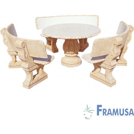 CONJUNTO COMEDOR PIEDRA CIRCULAR JARDIN CASTAÃƒâ€˜O PULIDO CON RESPALDO OCRE