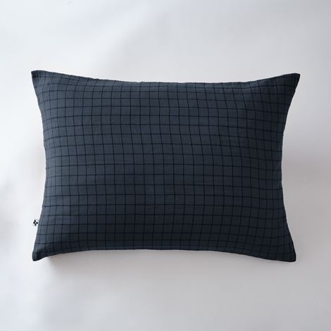 Taie d'oreiller gaze de coton tissée 50 x 70 cm gaïa mix Bleu marine (1/3)