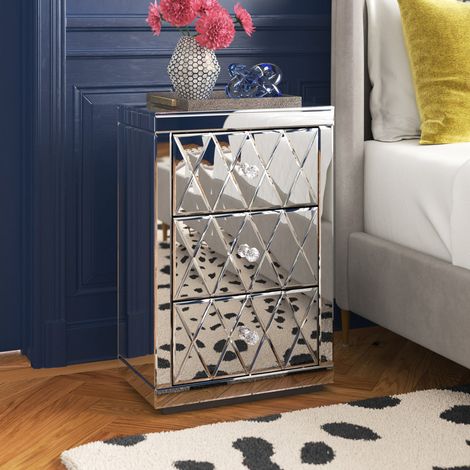 Diamonds Mirrored Top Glass Nightstand (1/5)