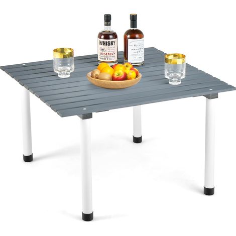 COSTWAY Mesa Plegable Camping, Mesas Plegables Portatiles con Tablero Enrollable de Madera Abeto, Mesa Plegable Pequeña con Bolsa de Transporte Playa Picnics Pesca Barbacoa, 69 x 69 x 42 cm (Gris) (1/5)