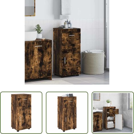 Holz Schrank -  Badezimmerschrank-Set TULUM Geräucherte Eiche 37 x 31,5 x 82 cm (1/5)