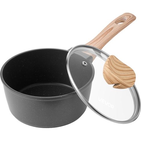 Casserole de 1,4 L, Poêlon avec Revêtement Antiadhésif, Couvercle en Verre Trempé et Poignée Amovible, Multifonctions, Marmite Compatible avec Plaque à Induction, Cuisine, Maison, Noir (1/5)