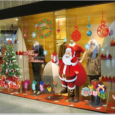 Christmas Window Stickers Christmas Decoration Windows Removable Wall Stickers Vinyl Window Wall DIY Decal Stickers (4 Sheets X 30×90cm) (Red) (1/5)