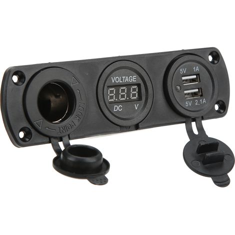 Prise de charge 3-en-1 avec double port USB, allume-cigare, voltmètre numérique LED pour camion, bateau, camping-car. (1/5)