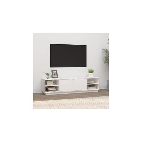 Meuble TV Blanc 156x40x40 Bois de pin massif (1/5)