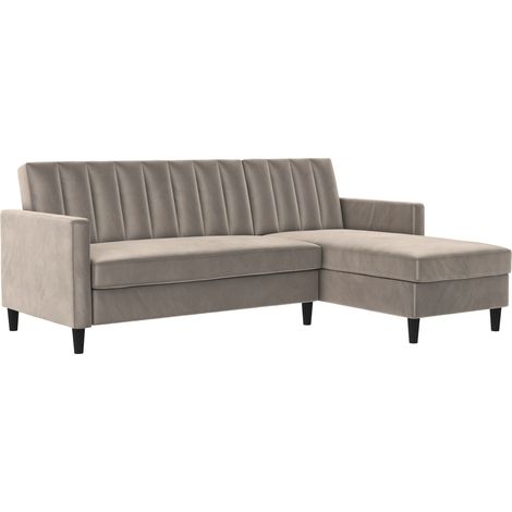 Celine-Canapé-lit 3 places avec chaise longue en velours taupe