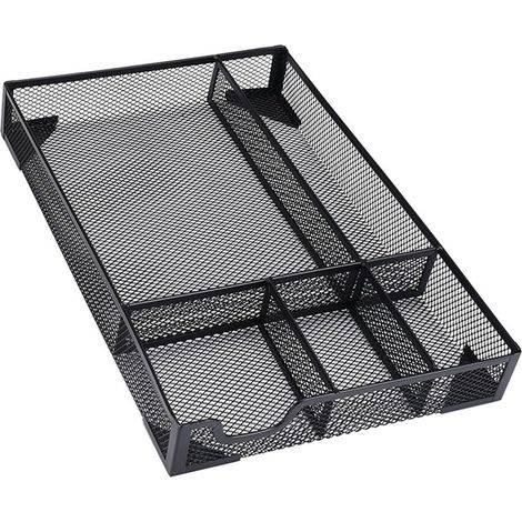 Office Drawer Organizer, Metal Storage Tray, Stationery Organizer with 5 Grids and Non-Slip Pads, Ideal for Office, School, Home and (BLACK) (1/5)