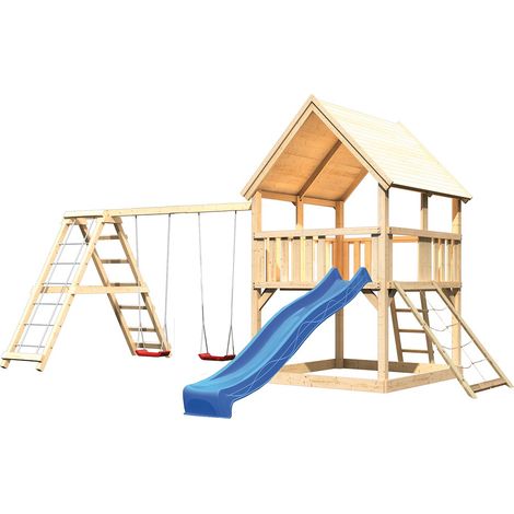 Akubi Spielturm Luis natur Rut. blau+DS+KG+Netzrampe