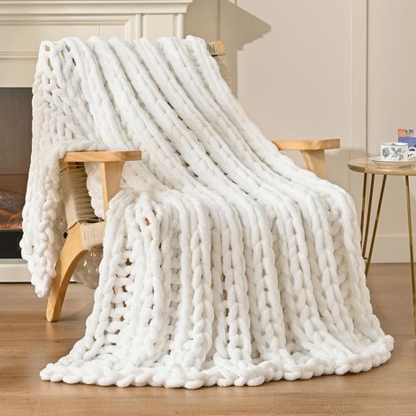 Couverture en tricot chunky, couverture chenille 100100cm, fil épais doux, couverture au crochet chunky, couverture de canapé-lit nouée (1/5)