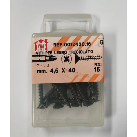 ORECA - 15 VITI PER LEGNO TRUCIOLATO TESTA PIANA SVASATA IMPRONTA A CROCE PZ 4,5X40mm IN ACCIAIO BRUNITO