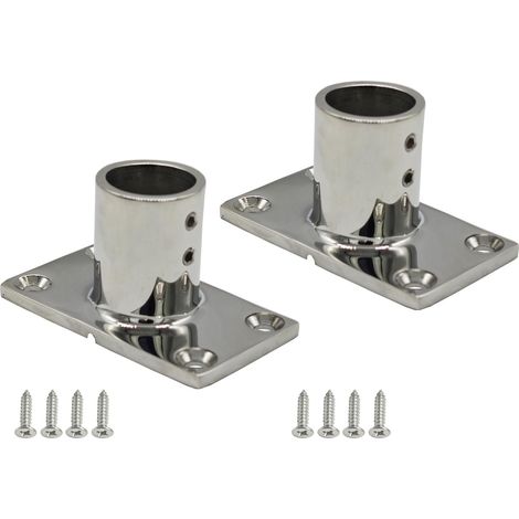 Juego de 2 bases rectangulares de acero inoxidable 316 de grado marino con ángulo de 90 grados para barandillas de barcos, para tubos de 25,8 mm.