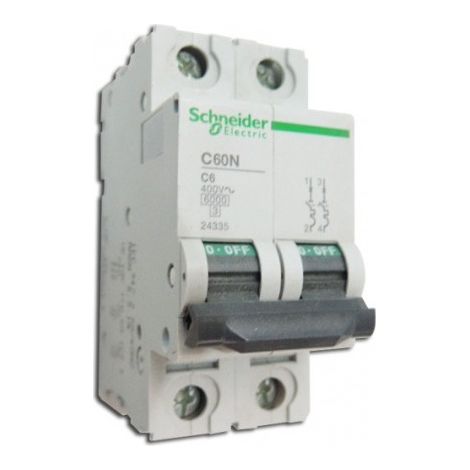 Schneider Electric – Disjoncteur unipolaire 6A 2P courbe C 6kA – Protection électrique pour installations – Capacité de coupure 6kA – C60N 24335 - MULTI9