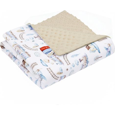 Manta a cuadros, minky 75x100 (capuchino + choo-choo) (1/3)