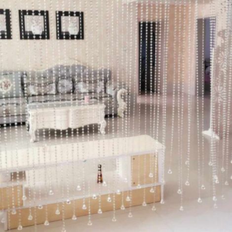 Dekorativer, transparenter Vorhang aus künstlichem Kristall, 1 Meter lang, mit Perlen verziert, für Fenster, Veranda oder Tür. (1/5)
