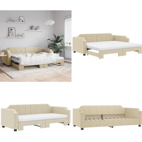Tagesbett Ausziehbar mit Matratzen Creme 100x200 cm Stoff - Schlafsofa - Sofa-Bett (1/5)