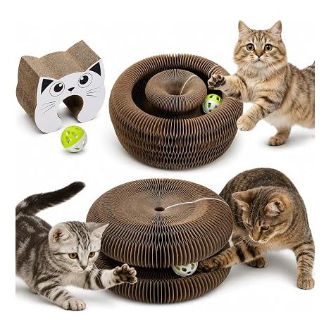 Interactive Cat Toy with Ball, Anti-Boredom Cat Game, Indoor Cat Toy, Corrugated Cardboard Cat Scratching Post, Foldable and Transformable Tunnel With play ball and flexible design, different shapes (1/5)