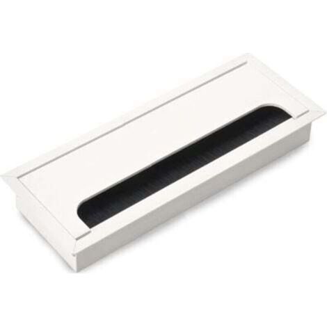 Cache-câbles rectangulaire encastrable pour bureau – 80 x 200 mm, aluminium brossé, argent, lot de 2 (1/5)