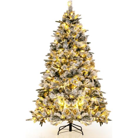 COSTWAY 186cm Árbol de Navidad Artificial con Agujas de Pino, 250 Luces LED Blancas Cálidas, 752 Puntas de Rama Mixtas, Soporte de Metal, Árbol Nevado de Decoración Navideña Articulado (1/5)