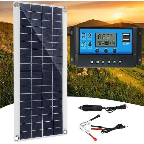 Kit de panneau solaire - Panneau solaire 8W 12V - Kit de chargeur de batterie avec contrôleur de charge solaire 60A - Pour camping-car, yacht, extérieur, jardin, éclairage (1/4)