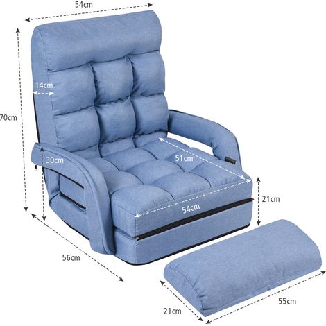 Sillón convertible 54 x 56 x 70 cm 5 posiciones ajustables cómodo estilo moderno lino azul 200012077 (1/2)