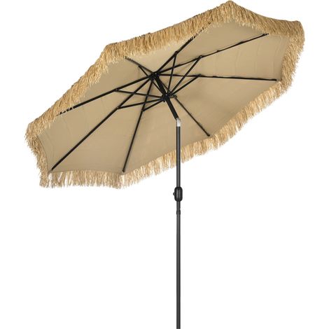 Parasol de jardin rond avec toile en paille et manivelle, Ø265 x 250 cm, kaki