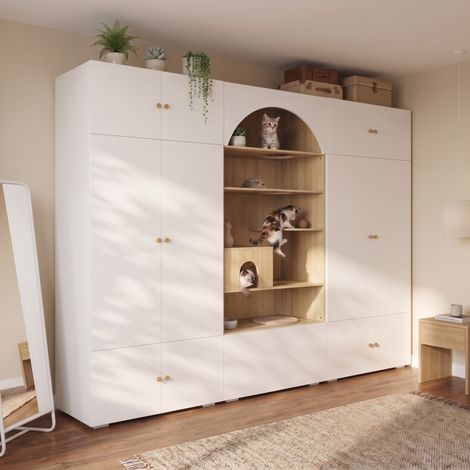 Armadio guardaroba con area per gatti 270x50x202 cm, bianco effetto legno DESVIAE (1/5)